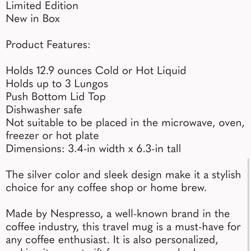 NEW Nespresso Silver Travel Mug - Picture 2 of 2